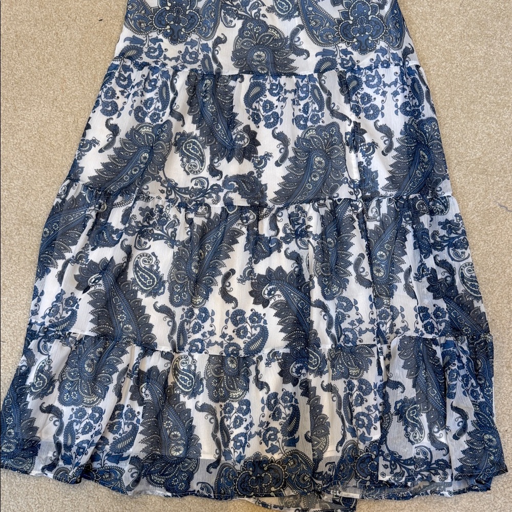 Boho Tiered Paisley Maxi Skirt and top in Blue and White - Picture 2 of 12